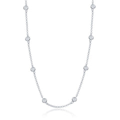 Sterling Silver Linked Necklace W/ Round CZ's