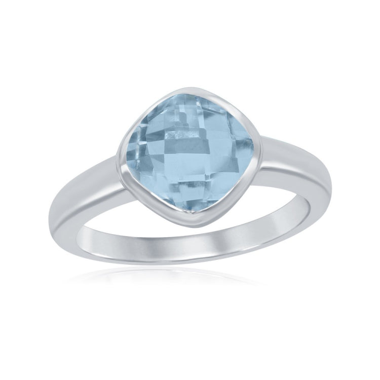 Sterling Silver Square Blue Topaz Gemstone Ring