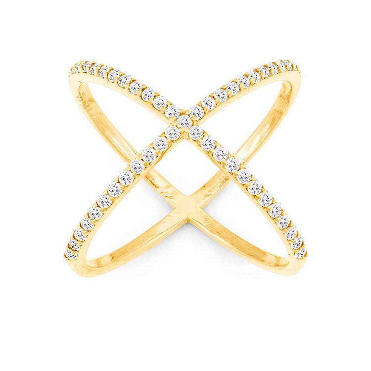 Sterling Silver CZ X Style Ring - Gold Plated