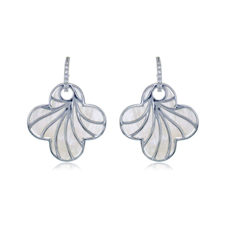 Sterling Silver Large White MOP Clover with CZ Earrings