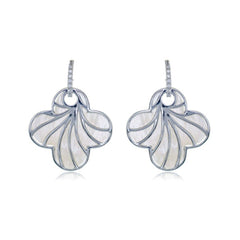 Sterling Silver Large White MOP Clover with CZ Earrings
