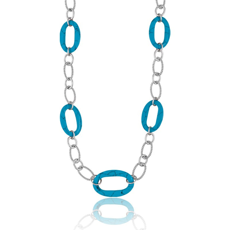Sterling Silver Heavy Link Necklace with Turquoise Ovals