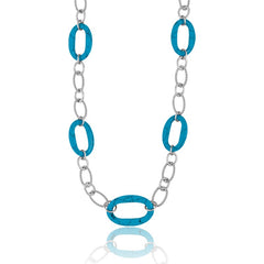 Sterling Silver Heavy Link Necklace with Turquoise Ovals