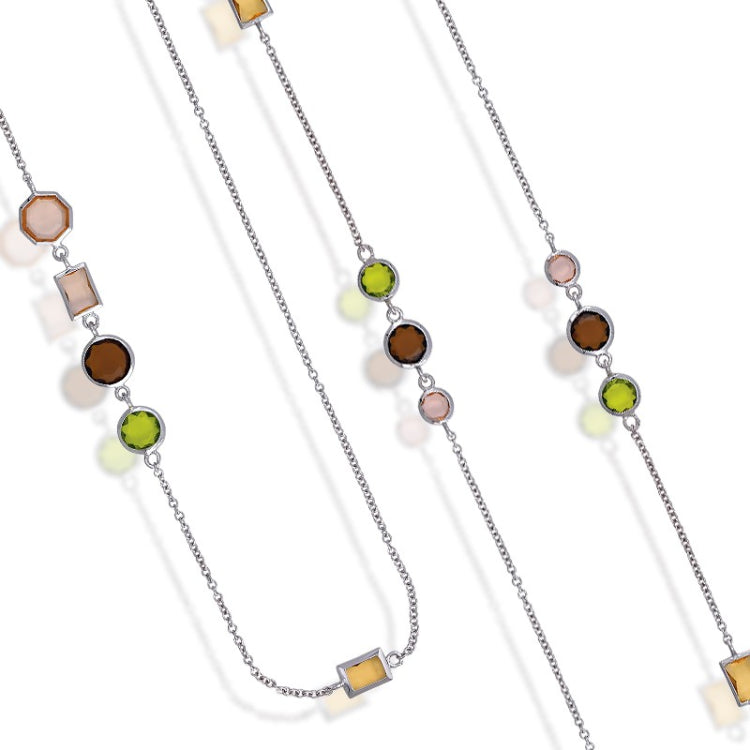 Sterling Silver  MC, Multi-Shaped CZ Necklace