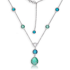 Sterling Silver Emerald and Blue Circles CZ and Clear CZ Necklace