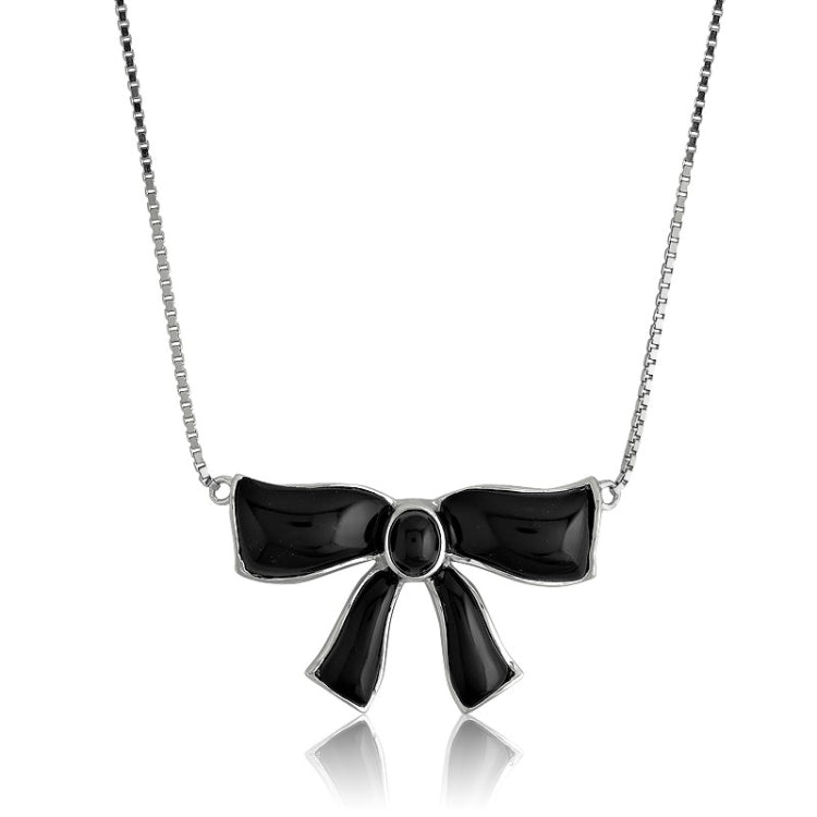 (SPECIAL ORD) Sterling Silver Onyx Bow Necklace