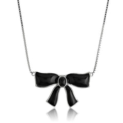 (SPECIAL ORD) Sterling Silver Onyx Bow Necklace
