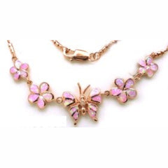 Sterling Silver Blue Inlay Opal Multiple Flowers and Center Butterfly Necklace