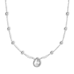 Sterling Silver  CZ By The Yard w/Large CZ Teardrop Necklace