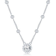 Sterling Silver CZ By The Yard w/Large Round CZ Necklace