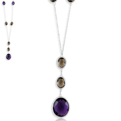 Sterling Silver Purple and Smoky Quartz "Y" Design Stone Necklace