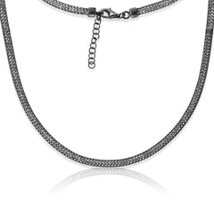 Sterling Silver Black Rhodium Crystal Filled Mesh Necklace