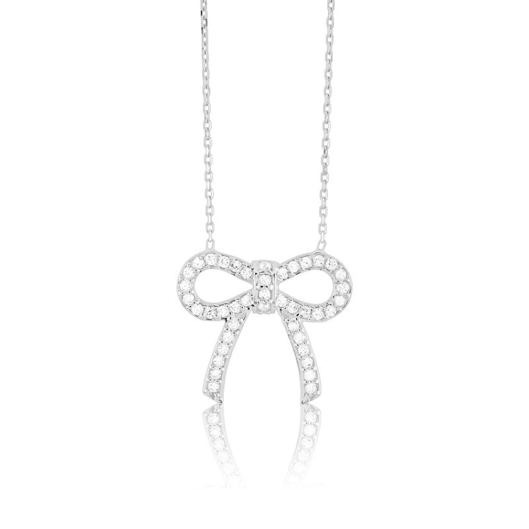 Sterling Silver CZ Bow Necklace