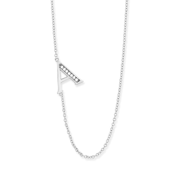 Sterling Silver Off-Center CZ "A" Necklace