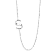Sterling Silver Off-Center CZ "S" Necklace