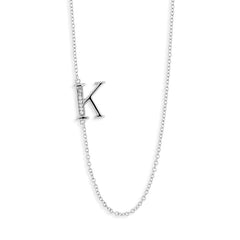 Sterling Silver Off-Center CZ "K" Necklace