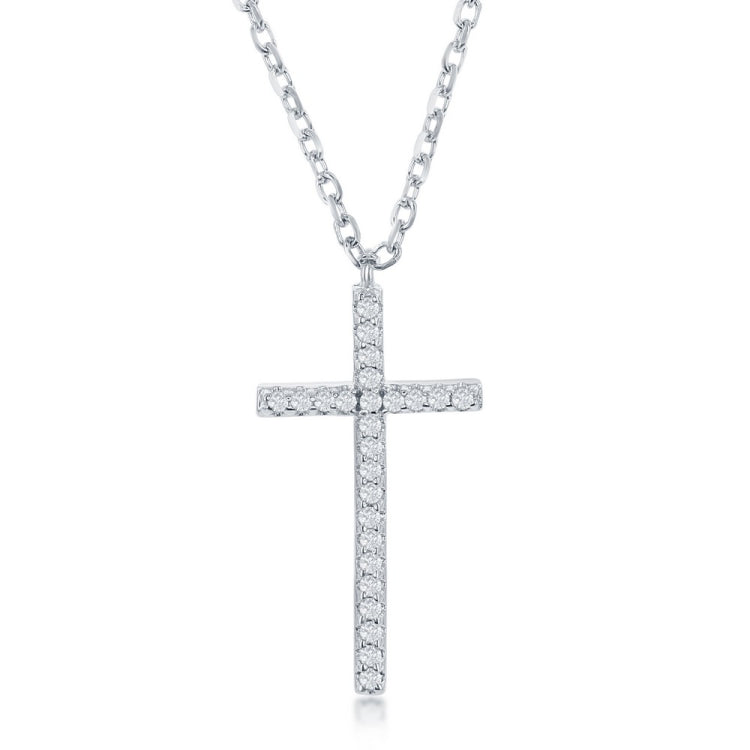 Sterling Silver Black and Clear CZ Reversible Cross Necklace