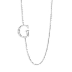 Sterling Silver Off-Center CZ "G" Necklace