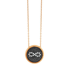 Sterling Silver Black Rhodium Disc With CZ Infinity Center Necklace - Rose Gold Plated