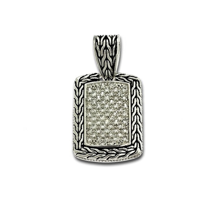 (SPECIAL ORD) Sterling Silver Rectangle w/ Center CZ's Pendant