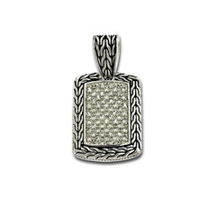 (SPECIAL ORD) Sterling Silver Rectangle w/ Center CZ's Pendant