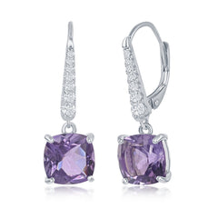 Sterling Silver Four-Prong 9x9mm Cushion-Cut Amethyst with White Topaz Earrings