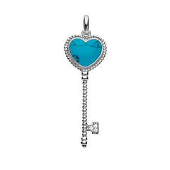 (SPECIAL ORD) Sterling Silver Turquoise Heart-Top "Twisted" Key w/ CZ Pendant