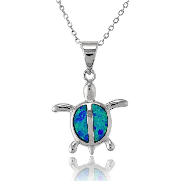 Sterling Silver Blue Inlay Opal Small Turtle Pendant