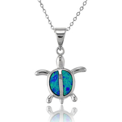 Sterling Silver Blue Inlay Opal Small Turtle Pendant