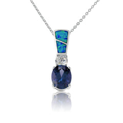 Sterling Silver Blue Inlay Opal w/ Small Circle and Large Oval Tanzanite Pendant
