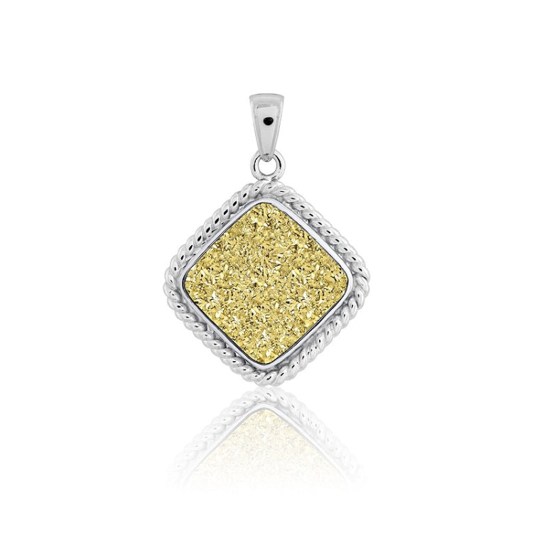 (SPECIAL ORD) Sterling Silver Square Gold Druzy Pendant