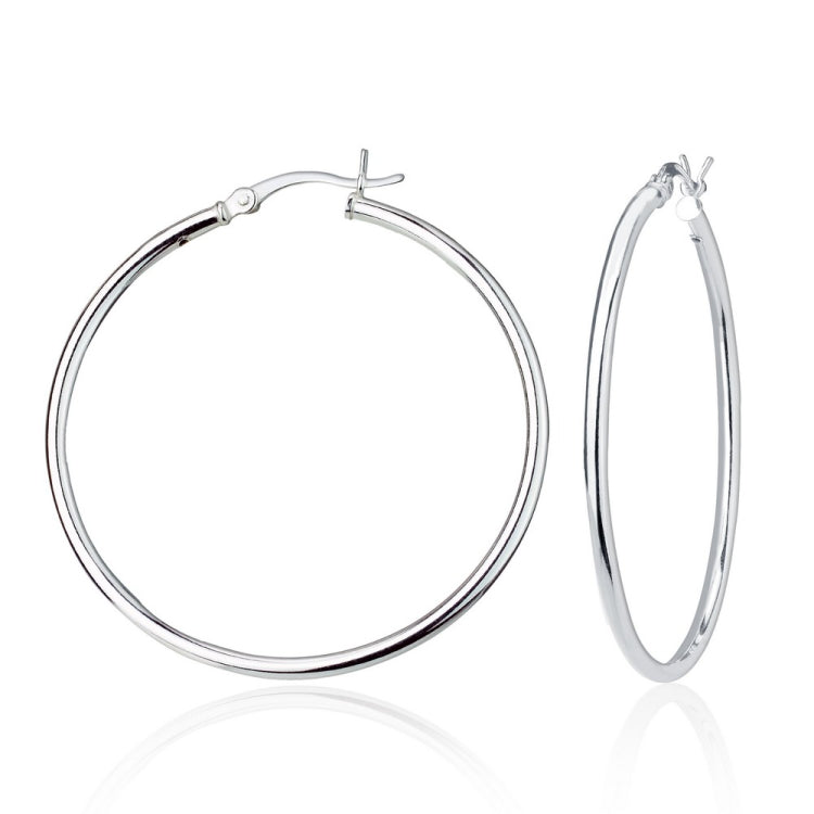 Sterling Silver 2x45mm High-Polished Hoop Earrings