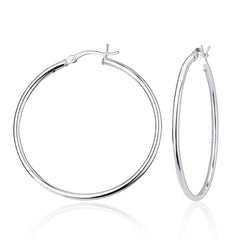 Sterling Silver 2x45mm High-Polished Hoop Earrings