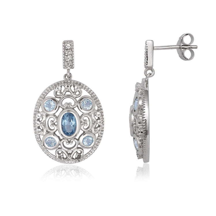 Sterling Silver Oval Blue Topaz and White Topaz Earrings