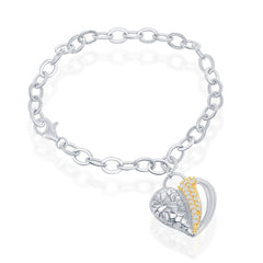 (SPECIAL ORD) Sterling Silver 7.5" Oval Rolo Chain W/ Hanging TT Heart CZ Bracelet