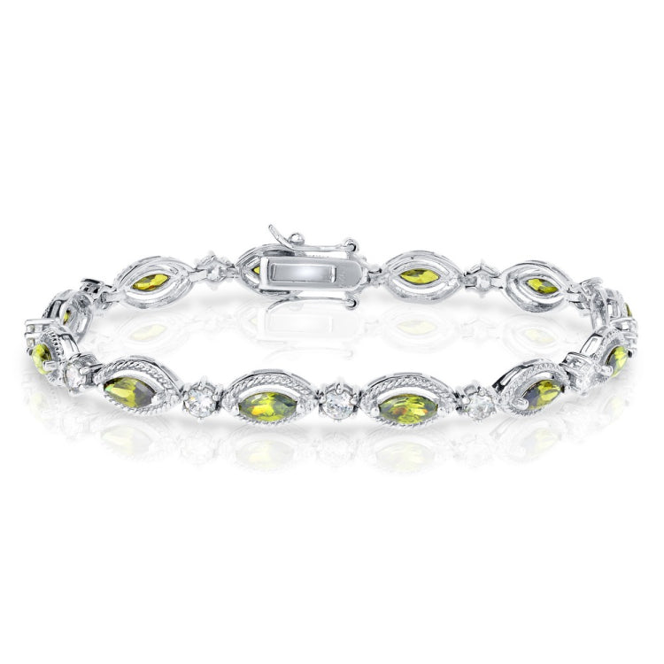 (SPECIAL ORD) Sterling Silver Oval Peridot & Clear CZ Bracelet