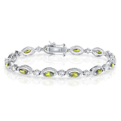 (SPECIAL ORD) Sterling Silver Oval Peridot & Clear CZ Bracelet
