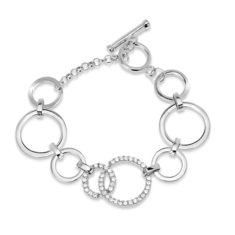 (SPECIAL ORD) Sterling Silver Silver and CZ Circles Link Toggle Bracelet