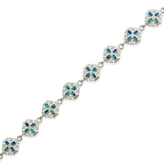(SPECIAL ORD) Sterling Silver Linked Circle and Blue Inlay Opal "X" Bracelet