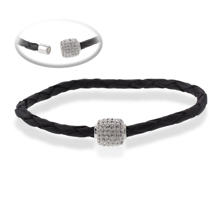 (SPECIAL ORD) Sterling Silver Leather Cord and Crystal Magnetic Closure Bracelet