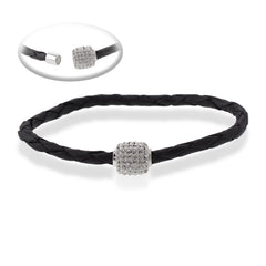 (SPECIAL ORD) Sterling Silver Leather Cord and Crystal Magnetic Closure Bracelet