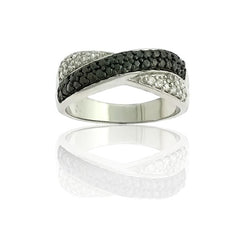 Sterling Silver Black CZ Crossed Ring