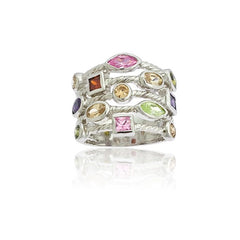 Sterling Silver Multi-Color, Multi-Shaped CZ, 5-Strand Ring