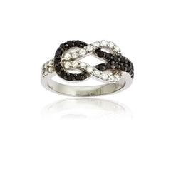 Sterling Silver Black and White CZ "Love Knot" Ring