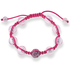 12mm Pink Beads w/ 1 Pink Crystal Bead Pink Cord Macrame Bracelet