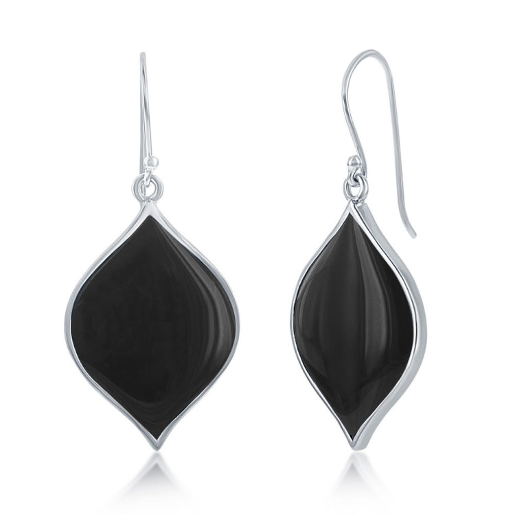 Sterling Silver Black Agate Marquise Shaped Earrings