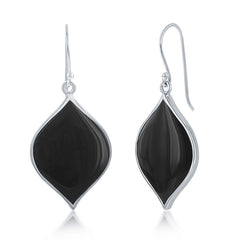 Sterling Silver Black Agate Marquise Shaped Earrings