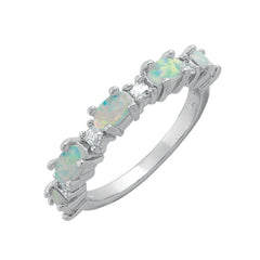Sterling Silver Clear CZ & White Opal Ring