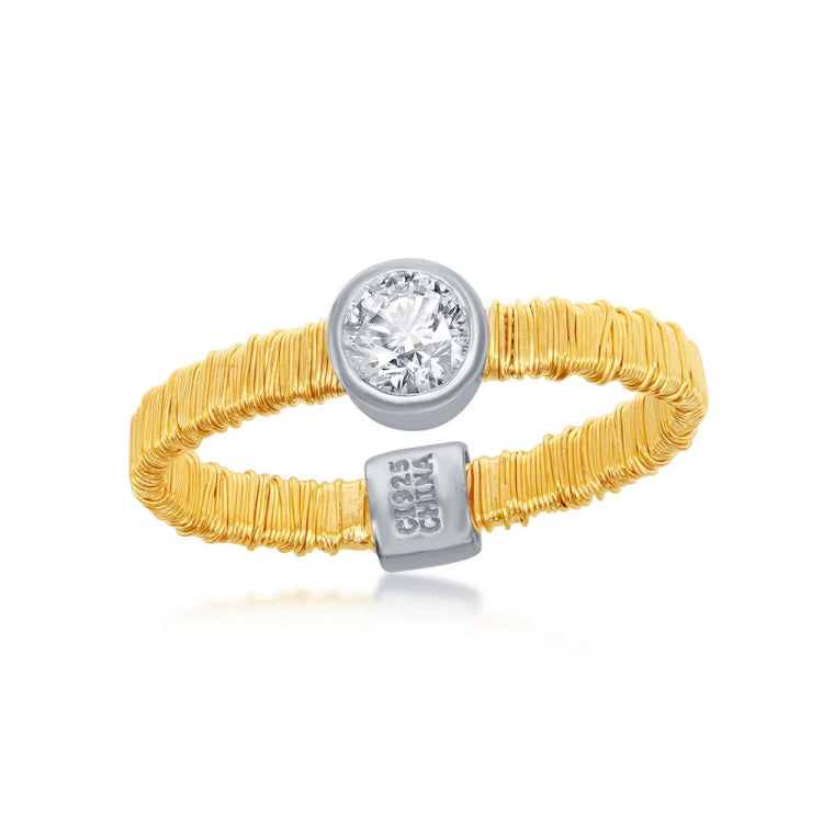 Sterling Silver GP "Gold Threads" Band w/ CZ Circle Ring