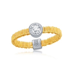Sterling Silver GP "Gold Threads" Band w/ CZ Circle Ring